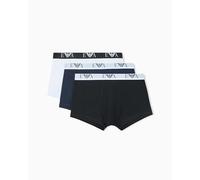 EMPORIO ARMANI Herren Trunks, 3er Pack - BOLD MONOGRAM, Shorts, Stretch Cotton Weiß/Blau/Schwarz S