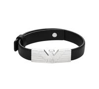 Emporio Armani Herrenarmband Logoplakette Edelstahl Leder schwarz, EGS3075040