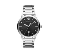 Emporio Armani Herrenuhr, DreizeigerDatumswerk, 43 mm silbernes Edelstahlgehäuse mit Edelstahlarmband, AR11310