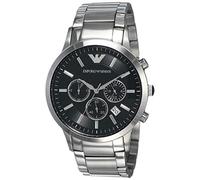 Emporio Armani Herrenuhr AR2434 - Edelstahlgehäuse, 43 mm, schwarzes Zifferblatt, Datumsanzeige, Lederarmband, 50 m Wasserdicht, zeitlose Eleganz.