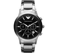 Emporio Armani Herrenuhr Chronograph Schwarzes Zifferblatt Silbernes Armband AR2434