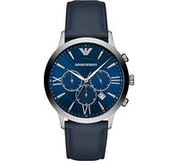 Emporio Armani Herrenuhr , Chronographenwerk, 43mm Silbernes Edelstahlgehäuse mit Lederarmband, AR11226