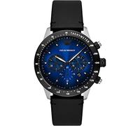 Emporio Armani Herrenuhr, Chronographenwerk, 43MM Silbernes Edelstahlgehäuse mit Lederarmband, AR11522