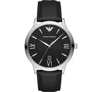 Emporio Armani Herrenuhr, DreizeigerDatumswerk, 43mm Silbernes Edelstahlgehäuse mit Lederarmband, AR11210