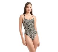 EMPORIO ARMANI Logomania Damen-Badeanzug, einteilig, Schwarz, Größe L, Schwarz/Mandel-Logo, L