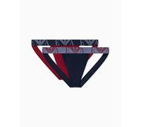 Emporio Armani Men's Bold Monogram 2-Pack Thong Panties, Blue, L, blau, L