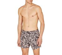 Emporio Armani Men's Graphic Patterns Boxer Short Swim Trunks, Sand/Black, 50