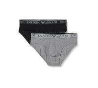 EMPORIO ARMANI Men's Stretch Cotton Endurance 2pack Brief, MEDIUM Melange Grey/Black, M