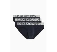 EMPORIO ARMANI Men's Stretch Cotton Shiny Logoband 3-Pack Brief, Marine/Marine/Marine, M