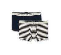 EMPORIO ARMANI Men's Stretch Cotton Yarn Dyed Striped 2-Pack Trunk, MARINE/NUDE STRIPE, L