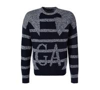 EMPORIO ARMANI Pullover Herren Comfort Fit Rundhals Schurwolle blau gemustert, L