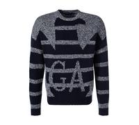 EMPORIO ARMANI Pullover Herren Comfort Fit Rundhals Schurwolle blau gemustert, XL