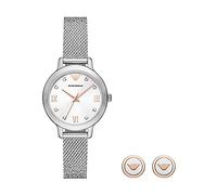 EMPORIO ARMANI Uhr für Damen, Dreizeiger Uhrwerk, 32MM Silber Recycled Edelstahl (Mindestens 50%) Gehäuse mit einem EdelstahlMeshArmband, AR80065SET