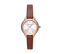 Emporio Armani Uhr für Damen , Dreizeigeruhrwerk, 32MM Rose Gold Recycled Edelstahl (Mindestens 50%) Gehäuse mit Lederarmband, AR11525