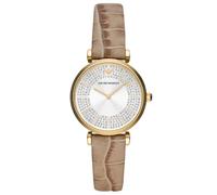 Emporio Armani Uhr für Damen , Zweizeiger Uhrwerk, 32MM Gold Edelstahlgehäuse mit einem Lederarmband, AR11518