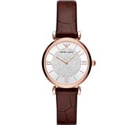 Emporio Armani Uhr für Damen , Zweizeiger Uhrwerk, 32mm Rose Gold Edelstahlgehäuse mit einem Lederarmband, AR11269