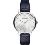 Emporio Armani Uhr für Damen , Zweizeiger Uhrwerk, 32mm Silbernes Edelstahlgehäuse mit Lederarmband, AR11095