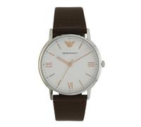 Emporio Armani Uhr für Herren, Dreizeigerwerk, 41mm Silbernes Edelstahlgehäuse mit Lederarmband, AR11173