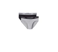 EMPORIO ARMANI Herren Slips 2er Pack - Briefs, Unterwäsche, Stretch Cotton, schwarz, S Schwarz/ Grau
