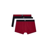 EMPORIO ARMANI Herren Trunks, 3er Pack - ESSENTIAL LOGOLABEL, Shorts, Stretch Cotton Schwarz/Rot/Weiß 2XL