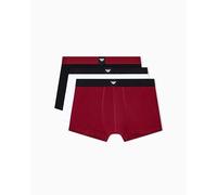 EMPORIO ARMANI Herren Trunks, 3er Pack - ESSENTIAL LOGOLABEL, Shorts, Stretch Cotton Schwarz/Rot/Weiß XL