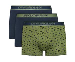 Emporio Armani Unterwäsche Boxershorts Trunk Cotton dunkelblau/grün gemustert Herren - 3 Stück, Größe M
