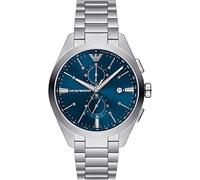 Emporio Armani Watch For Men, 2 sub dial Chronograph Movement and 43mm Case Size with Stainless steel, Leather or Silicone strap Silberton und Aquablau , 43MM