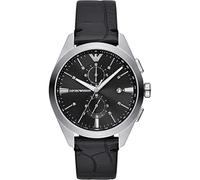 Emporio Armani Watch For Men, 2 sub dial Chronograph Movement and 43mm Case Size with Stainless steel, Leather or Silicone strap Dunkelgrau und Schwarz , 43MM