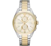 Emporio Armani Watch for Men, 2 sub dial Chronograph Movement and 43mm Case Size with Stainless Steel, Leather or Silicone Strap Silberton und Goldton, 43MM