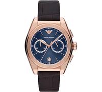 Emporio Armani Watch For Men, 2 sub dial Chronograph Movement and 43mm Case Size with Stainless steel, Leather or Silicone strap Roségoldton und Blau , 43MM