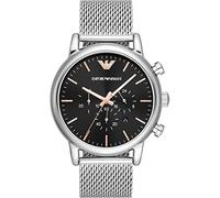 Emporio Armani Watch For Men, Chronograph Movement and 46mm Case Size with Stainless steel, Leather or Silicone strap Silberfarben und Graphit , 46MM