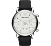 Emporio Armani Herrenuhr , QuarzChronographenwerk, 46mm Silber / Stahl Edelstahlgehäuse mit einem Lederarmband, AR1807