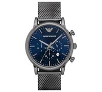 Emporio Armani Watch For Men, Chronograph Movement and 46mm Case Size with Stainless steel, Leather or Silicone strap Dunkelgrau und Dunkelblau , 46MM
