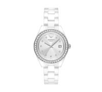 Emporio Armani Watch for Women, Quartz Movement and 36mm Case Size with Stainless Steel, Leather or Silicone Strap Weiß und Silberton, 36MM