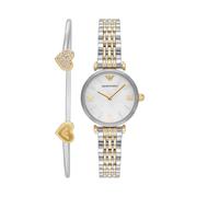 Emporio Armani Watch for Women, Three Hand Quartz Movement and 32mm Case Size with Stainless Steel, Leather or Silicone Strap Weiß und Multi, 28MM