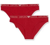 Emporio Armani Women's 2-Pack Essential Studs Logo Brief, Ruby Red, Small