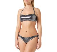 Emporio Armani Women's Dot Foil Lycra Band and Bow Brazilian Bikini Set, Black, M