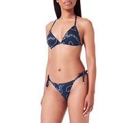 Emporio Armani Women's Logomania Triangle String Brazilian Bikini Set, Marine/White, S