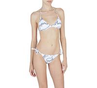 Emporio Armani Women's Logomania Triangle String Brazilian Bikini Set, White/Navy Blue, M