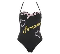 EMPORIO ARMANI Women's One-Piece Emrboidery Signature Swimsuit, BLACK/PASTEL, L