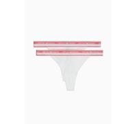 Emporio Armani Women's Stretch Cotton Logoband 2-Pack T-Thong, White, S