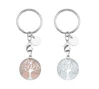 EMSea 2 Stück Schlüsselanhänger Baum des Lebens Rosenquarz & Klarquarz Naturedelstein Anhänger Schlüssel Dekoration Auto Ornament Zubehör