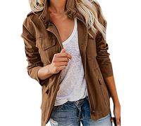 EMUKFD Damen Militär Anorak Jacken Safari Utility Zip Up Leichte Hoodies Casual Frühling Herbst Jacke mit Taschen, braun, 42