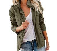 EMUKFD Damen Militärische Anorakjacken Safari Utility Reißverschluss Leichte Hoodies Casual Frühling-Herbstjacke mit Taschen, 02, armeegrün, XL