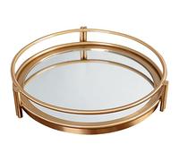 EndyAk Verspiegelter runder Schmucktablett-Organizer - Elegante goldene Schale für Parfüm, Schmuck und Make-up in silbernen Badezimmer-Waschtischplatten