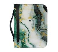 ENEN Bibel Tragetasche, 3D Marmor Drucken Bibeltasche Wasserdicht PU-Leder Bibelhülle mit Griff, Reißverschluss, Lesezeichen & Mehrere Taschen, Große Bibel Hüllen (Dunkelgrün,23.4x16cm)