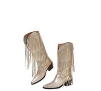 ENEN Cowboystiefel Damen Weiter Schaft, Wildleder Stiefeletten Mit Herbst Winter Halbstiefel Atmungsaktiv Reißverschluss Kurzstiefel Westernstiefel Quasten 36-42 EU (Gold,37)