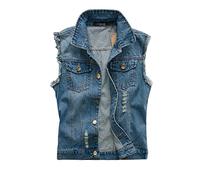 ENEN Herren Denim Weste Ärmellose, Denim Vest Men Casual Retro Gilet Jacke Slim Fit Plus Size Zerrissene Jeansweste Für Outdoor Biker Rock Punk Reisen