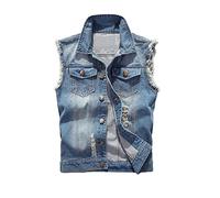ENEN Herren Denim Weste Ärmellose, Denim Vest Men Casual Retro Gilet Jacke Slim Fit Plus Size Zerrissene Jeansweste Für Outdoor Biker Rock Punk Reisen