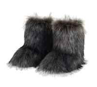 ENEN Kunstpelz Winterstiefel Damen mit Plüsch 36-44 EU, Winter Schlupfstiefel Frauen Warme Bequem Schneestiefel für kaltes Wetter im Innen- und Outdoor (Dunkelgrau,37)